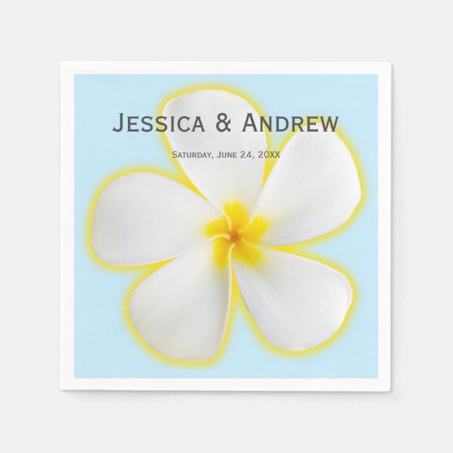 Tropiskt, vitt och Gult Plumeria, Blommigt Bröllop Pappersservett (Framsidan)