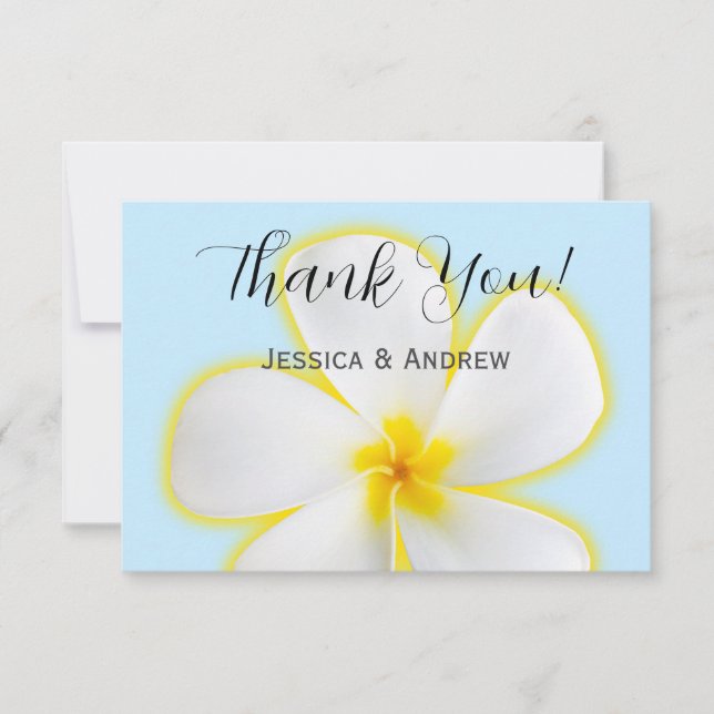 Tropiskt, vitt och Gult Plumeria, Blommigt Bröllop Tack Kort (Framsida)
