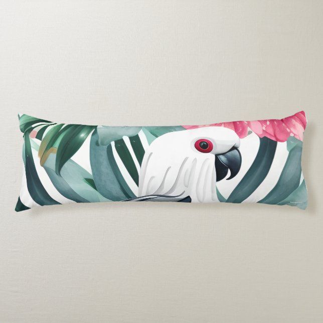 Tropiskt vitt papegojfågelmönster  kroppskudde (Framsidan)