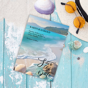 Tropiskt Watercolor Beach-hav Spara datumet Inbjudningar