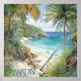 Tropiskt Watercolor Beach Lagoon Paradise Poster