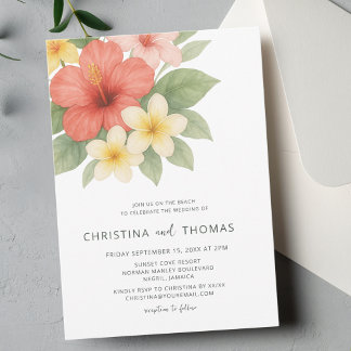 Tropiskt Watercolor Beach Wedding Inbjudningar
