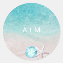 Tropiskt Watercolor Beach Wedding Runt Klistermärke