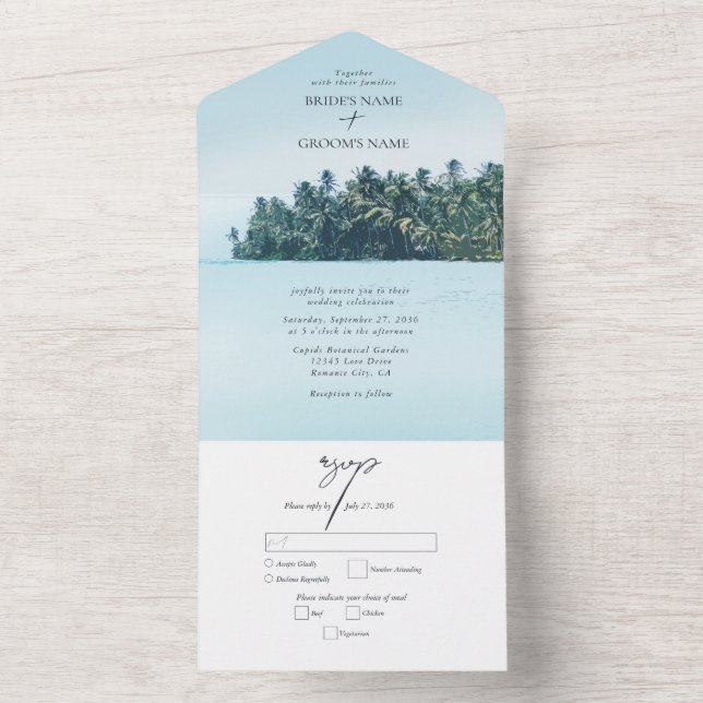 Tropiskt Watercolor Handflatan & Beach Wedding (Insida)