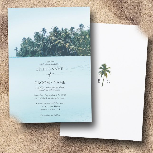 Tropiskt Watercolor Handflatan & Beach Wedding Inbjudningar (Tropical Watercolor Palms & Beach Wedding Invitation)