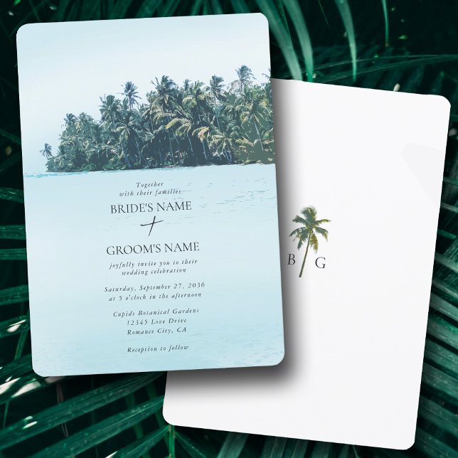 Tropiskt Watercolor Handflatan & Beach Wedding Inbjudningar (Tropical Watercolor Palms & Beach Wedding Invitation)