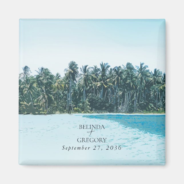 Tropiskt Watercolor Handflatan & Beach Wedding Magnet (Framsidan)