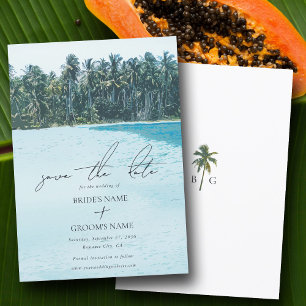 Tropiskt Watercolor Handflatan & Beach Wedding Spara Datumet