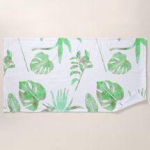 Tropiskt Watercolor Löv Beach Towel | Ljust grönt