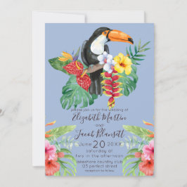 Tropiskt Watercolor Toucan och Hibiscus Bröllop Inbjudningar