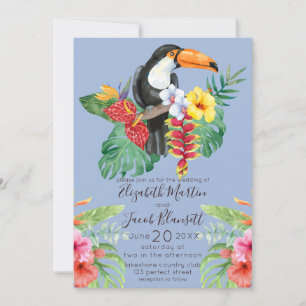 Tropiskt Watercolor Toucan och Hibiscus Bröllop Inbjudningar