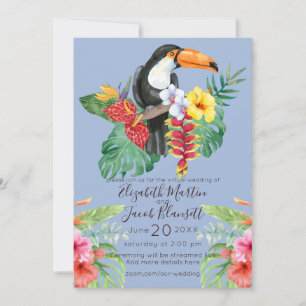 Tropiskt Watercolor Toucan Virtuellare Bröllop Inbjudningar