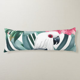 Tropiskt White Parrot Bird Mönster Kroppskudde