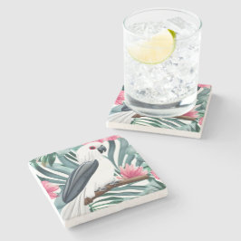 Tropiskt White Parrot Bird Mönster Stenunderlägg