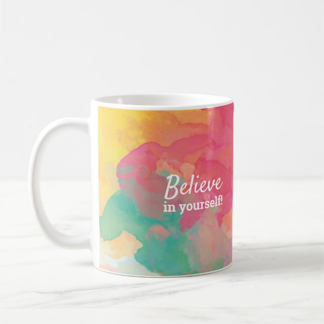 Tror på dig själv Citat Glatt Vattenfärg Kaffemugg (Vänster)