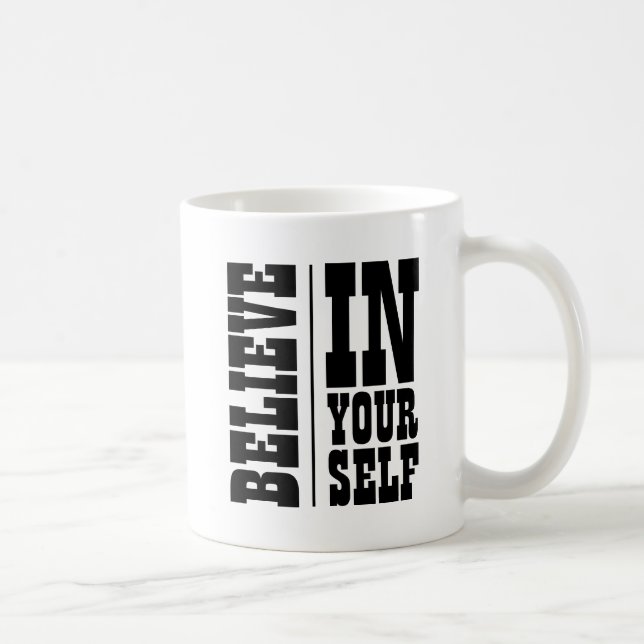 TROR PÅ DIG SJÄLV VIT TYPOGRAFI KAFFEMUGG (Höger)