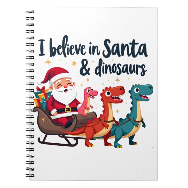 tror på tomten och dinosaurier (julriddinos) anteckningsbok (Framsidan)