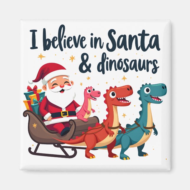 tror på tomten och dinosaurier (julriddinos) magnet (Framsidan)