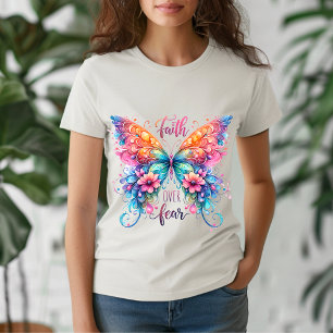 Tros Över Rädsla Färgrik Fjäril Illustrerad T-Shir T Shirt