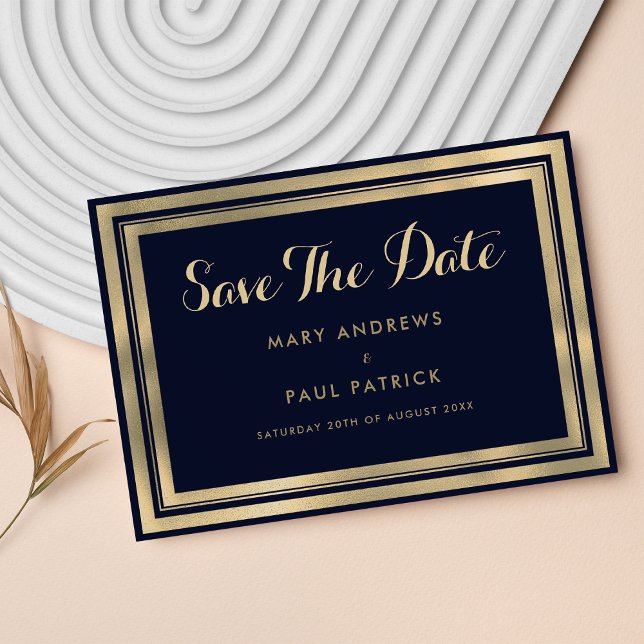 Tröskeldatum för den moderna marinen Blue guld - r Spara Datumet (Luxury stylish modern navy blue gold Save The Date)