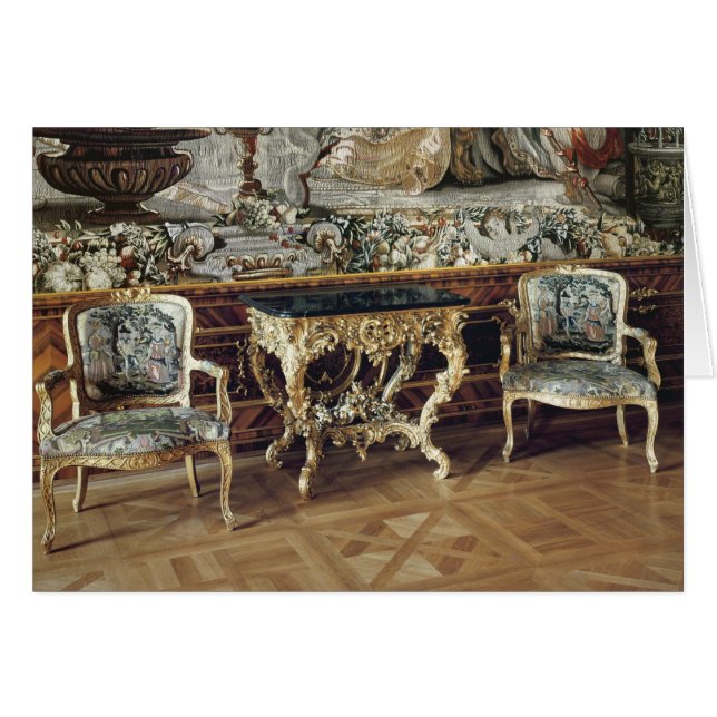 Trösta bord och två fåtöljer, 1745 hälsningskort (Framsidan Horizontal)