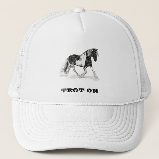 Trot on Black and White Gypsy Horse Baseball Hat Keps (Framsida)