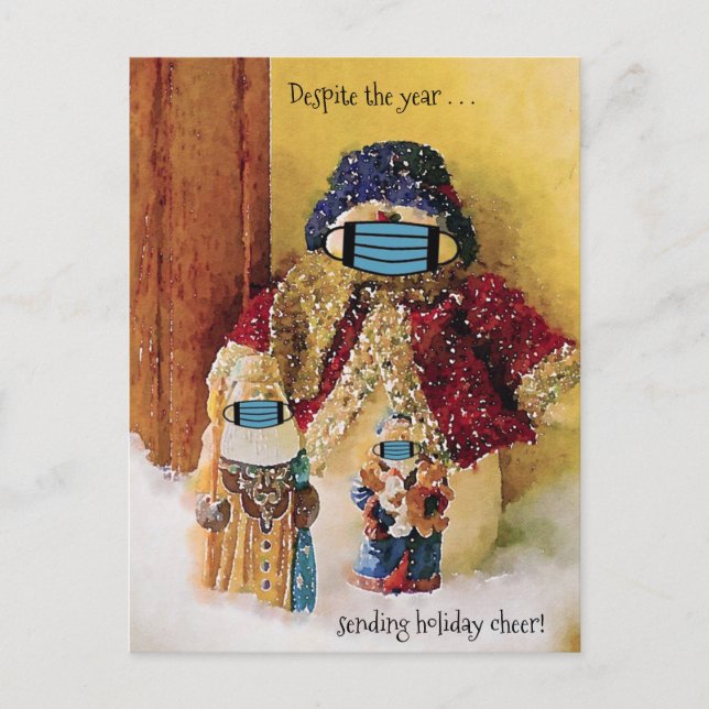 Trots att helgdag hälsade tomten Snö Vykort (Framsida)