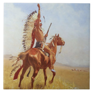 “Trots” Västerländsk konst av Frederic Remington Kakelplatta