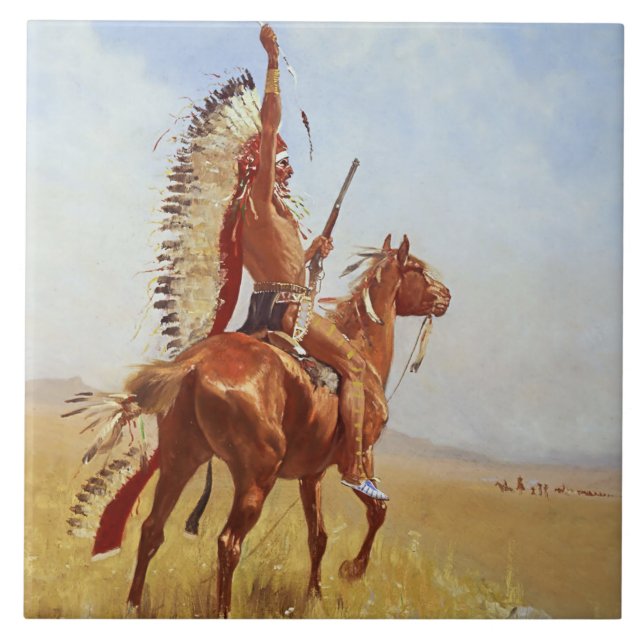“Trots” Västerländsk konst av Frederic Remington Kakelplatta (Framsidan)