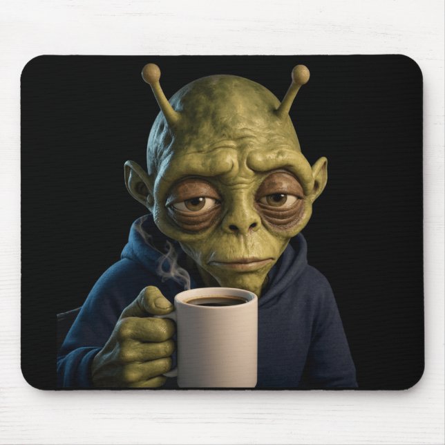 Trött Alien Morgon Kaffe Spelande Musmatta (Framsidan)