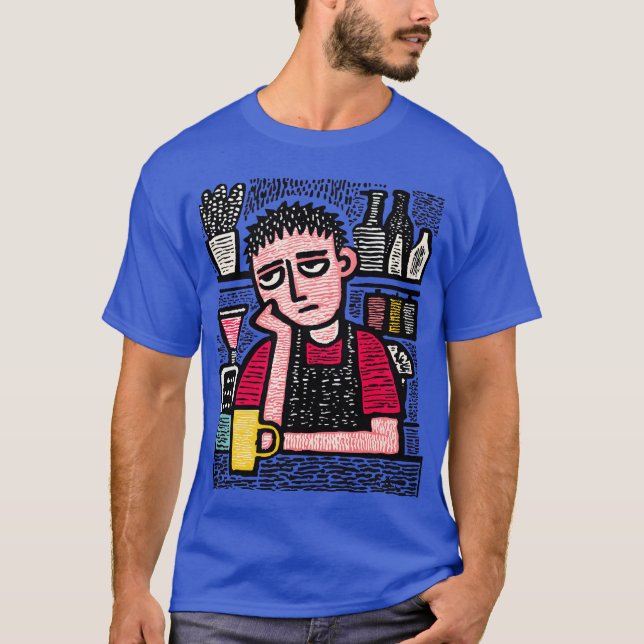 Trött barista i skymningen vän t shirt (Framsida)