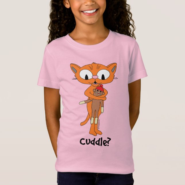 Trött? Cute Orange Tecknad Cat med Sock monkey T Shirt (Framsida)
