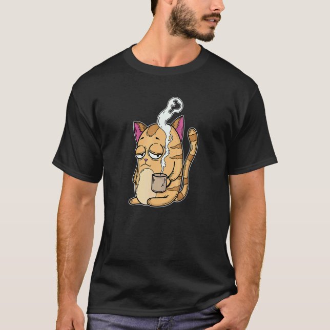 Trött Katt Behöver Kaffe T Shirt (Framsida)