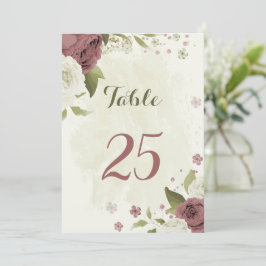 Trött kort för vita blommor från ro, bordsnummer