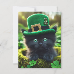 Trött Lucky Black St. Patrick's Day Kitten Vykort
