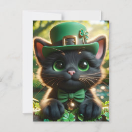 Trött Lucky Cute Black St. Patrick's Day Kitten Vykort