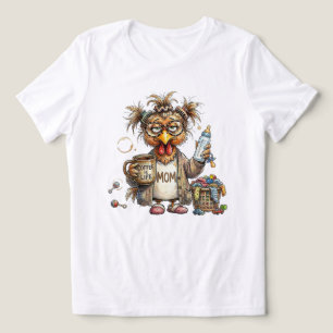 Trött mamma Kyckling Roligt Rufsigt hår Kaffe Liv T Shirt