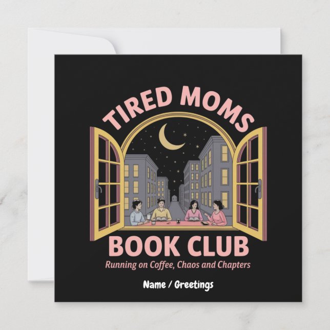 Trött Mammor Bok-Klubb på kaffe och kaos Inbjudningar (Framsida)