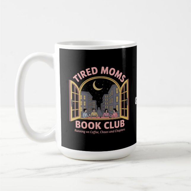 Trött Mammor Bok-Klubb på kaffe och kaos Kaffemugg (Vänster)