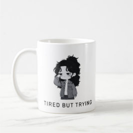 Trött Men Försöker Relaterbar Chibi-Flicka Kaffemugg