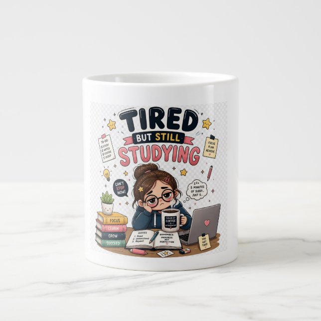Trött Men Studerar Fortfarande Rolig Student Kaffe Jumbo Mugg (Framsidan)