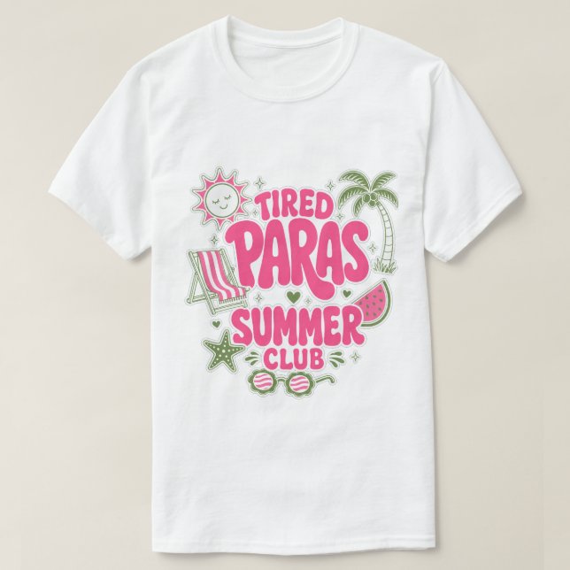 Trött Paras Sommar Klubb Retro Stödpersonal  T Shirt (Design framsida)