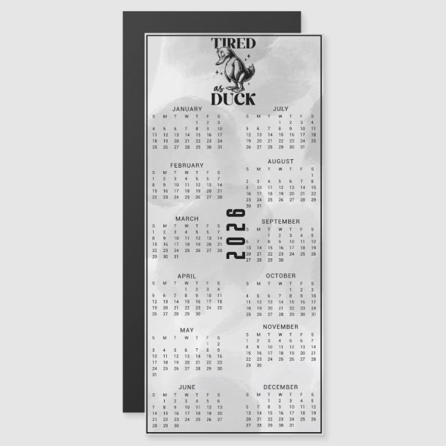 TRÖTT SOM EN ANKA 2026 Svart Anka Kalender (Fram/baksida)