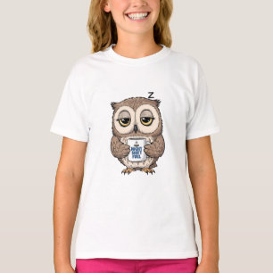 Trött Sövande Ugglas Nattarbete Bränsle Kaffe Barn T Shirt