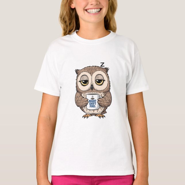 Trött Sövande Ugglas Nattarbete Bränsle Kaffe Barn T Shirt (Framsida)
