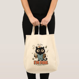 Trött svart katt sjuksköterska Allt är bra Retro Tygkasse