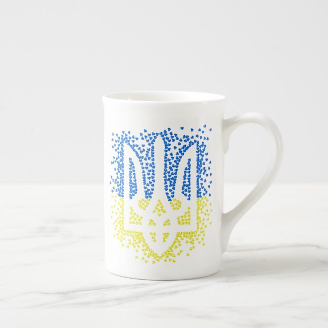 Trött tryzub-spridningshem i ukrainska emblem benporslin mugg (Höger)