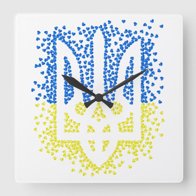 Trött tryzub-spridningshem i ukrainska emblem fyrkantig klocka (Framsida)