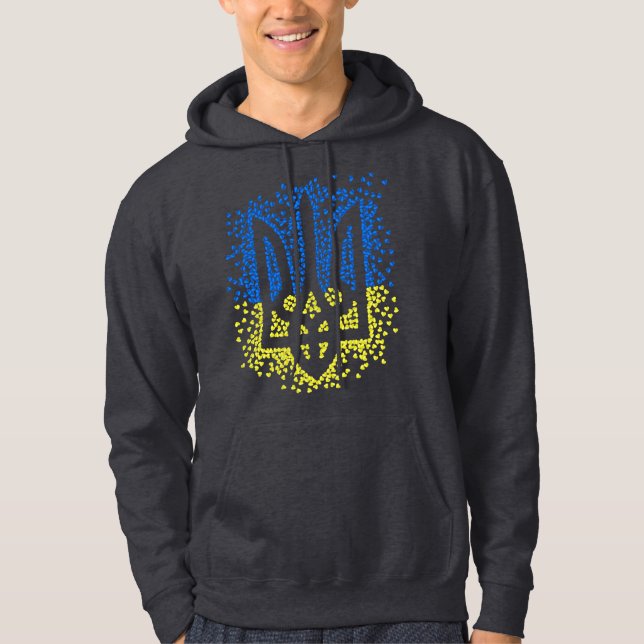 Trött tryzub-spridningshem i ukrainska emblem hoodie (Framsida)