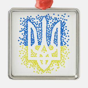 Trött tryzub-spridningshem i ukrainska emblem julgransprydnad metall